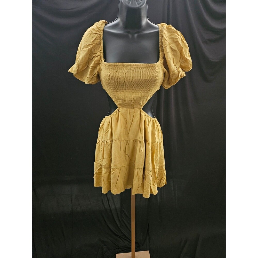 WOMEN'S RESORT WEAR SKY TO MOON YELLOW CUT OUT MINI DRESS SIZE L
